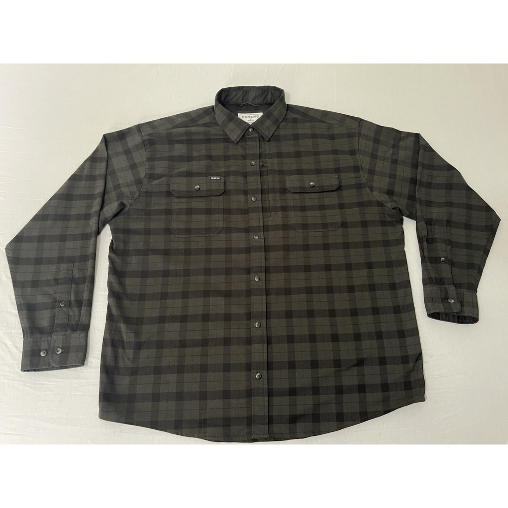 Poncho The Black Canyon Flannel Shirt Mens XL Plaid Regular Fit Magnetic Buttons